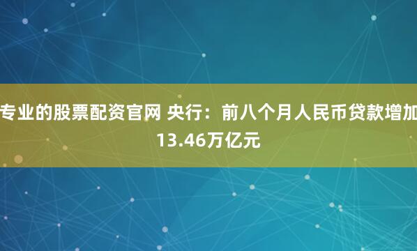 专业的股票配资官网 央行：前八个月人民币贷款增加13.46万亿元